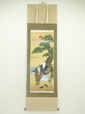 萬華筆　高砂　肉筆絹本掛軸